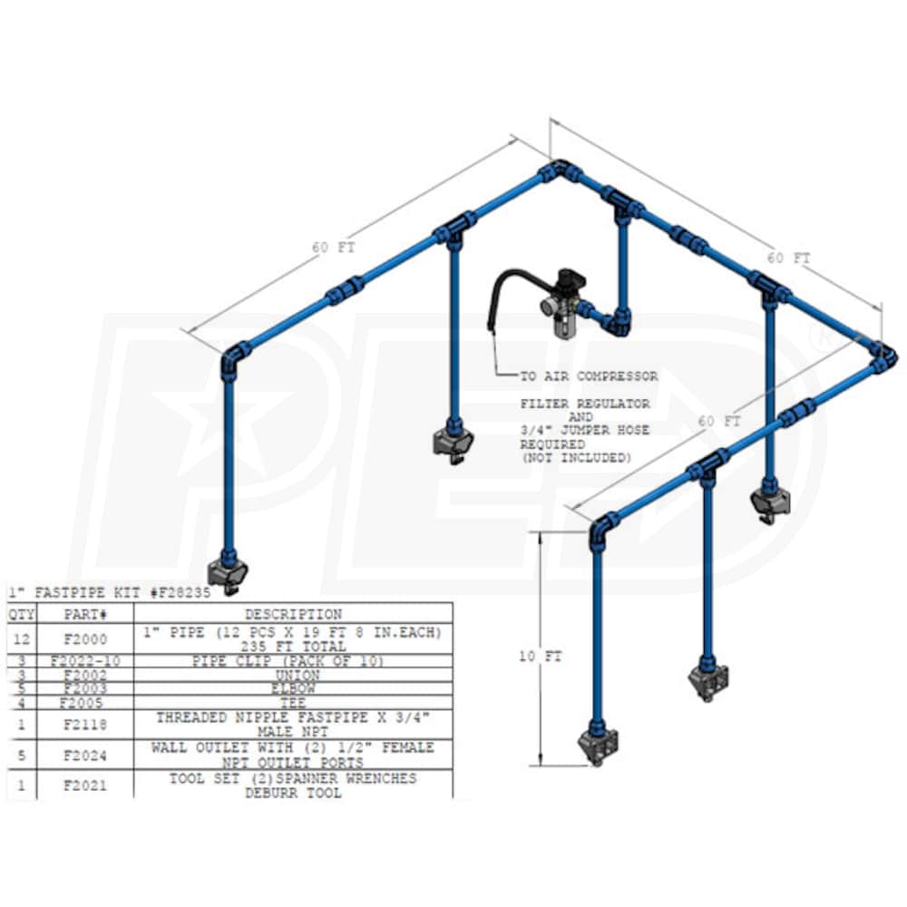 RapidAir F28235 FastPipe 1Inch Compressed Air Aluminum Piping System