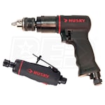Husky 2-Piece Air Tool Kit With 3/8 Inch Reversible Drill & 1/4