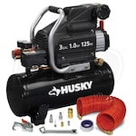 Husky 1-HP 3-Gallon Hot Dog Air Compressor w/ 9 Piece Accessory Kit & 25' Hose
