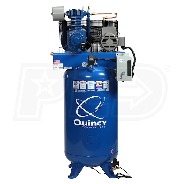 10 HP Quiet Air Compressor, Pressure Lubricated, 2 Stage, Single Phase, V4,  80 Gallon Tank, Vertical, Industrial P01ISXXP10V080VXXXX