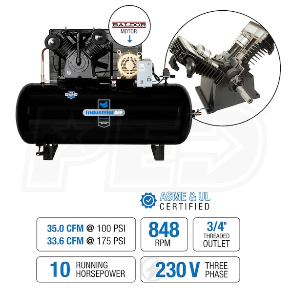 Industrial Air IH9969910 10 HP Two Stage Air Compressor 120 gallon