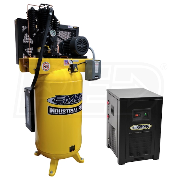 EMAX ESP05V080I3PK-460 Industrial Plus Patented Silent Air 5-HP 80-Gallon  Two-Stage Air Compressor w/ Dryer 460V 3-Phase